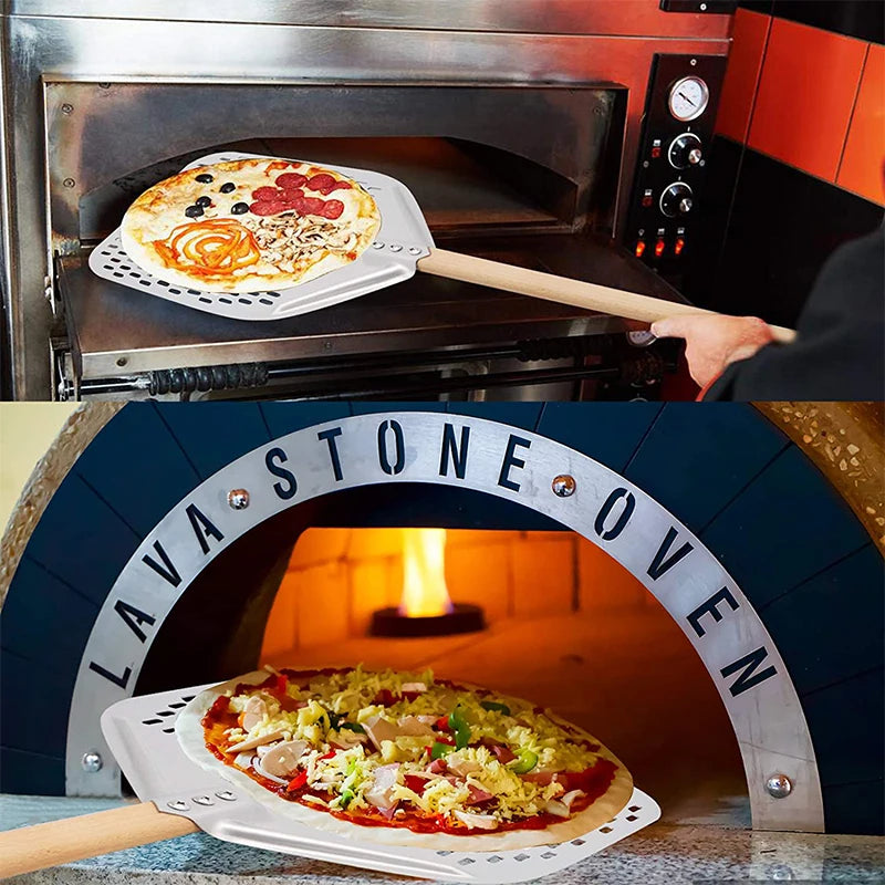 Pala de pizza antiadherente de aluminio con agujeros y mango desmontable