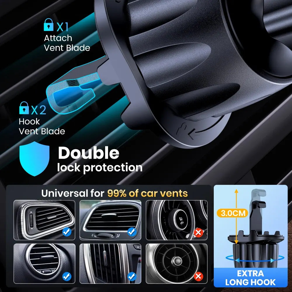 Soporte magnético para teléfono de coche (6 imanes N52) para rejilla de ventilación de iPhone y Android