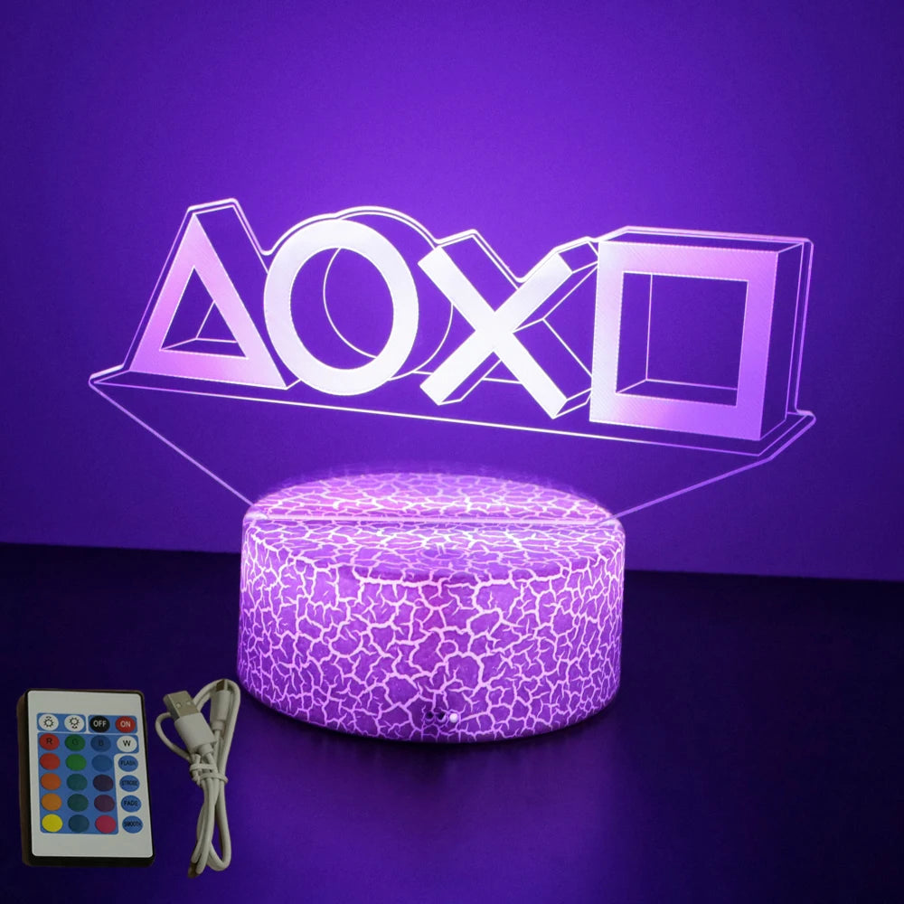 Lámpara LED 3D de neón para gamers: luz nocturna RGB para juegos, dormitorio o decoración de escritorio.