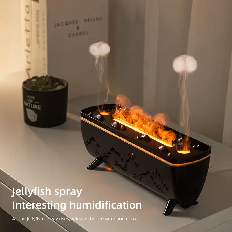 Difusor de aroma de doble boquilla Flame Glow: humidificador de aceites esenciales con efecto medusa