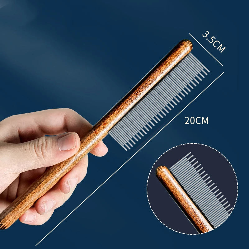 Herramienta de acero inoxidable para el cuidado y la muda de pelo de mascotas - Mango de madera