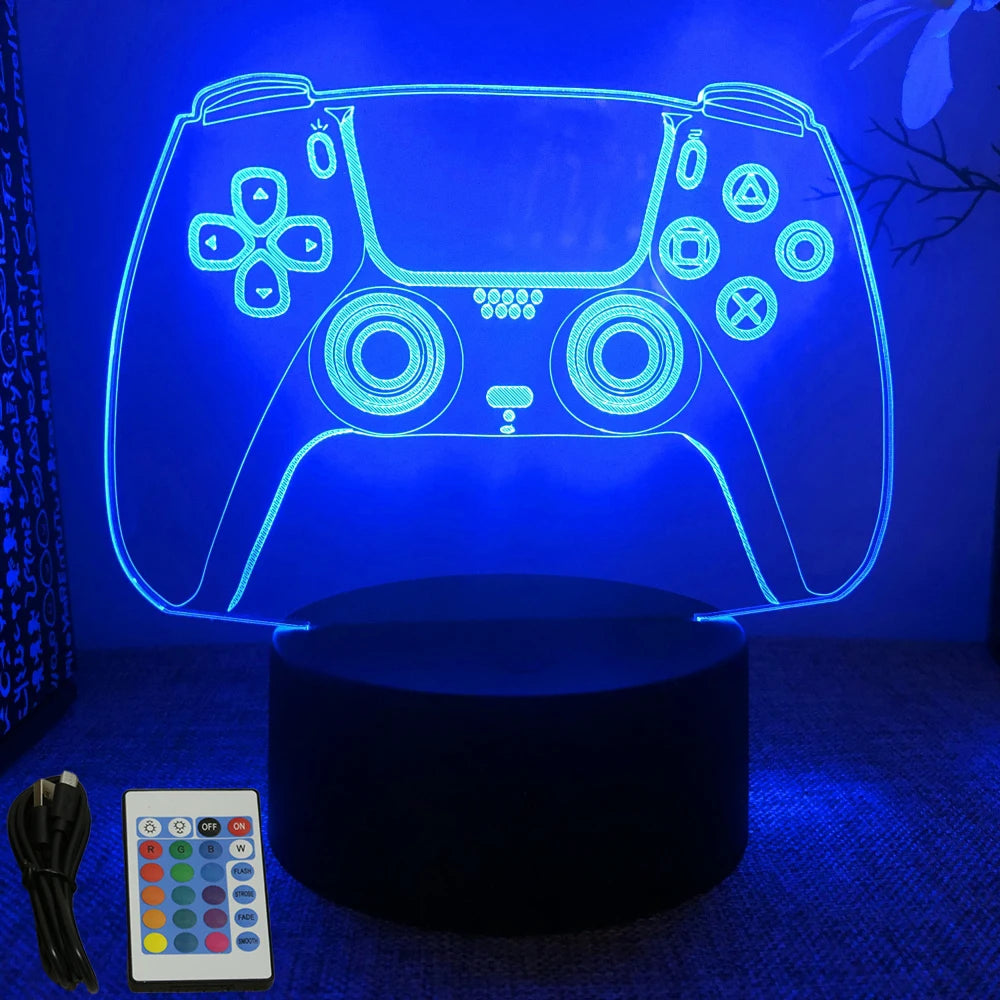 Lámpara LED 3D de neón para gamers: luz nocturna RGB para juegos, dormitorio o decoración de escritorio.