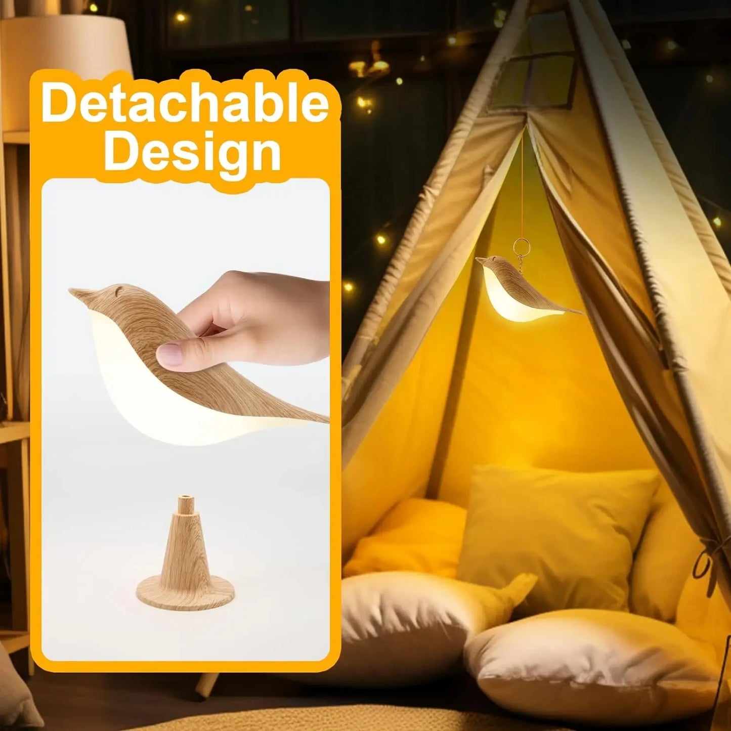 Luz nocturna LED portátil con forma de pájaro, control táctil y temperatura ajustable