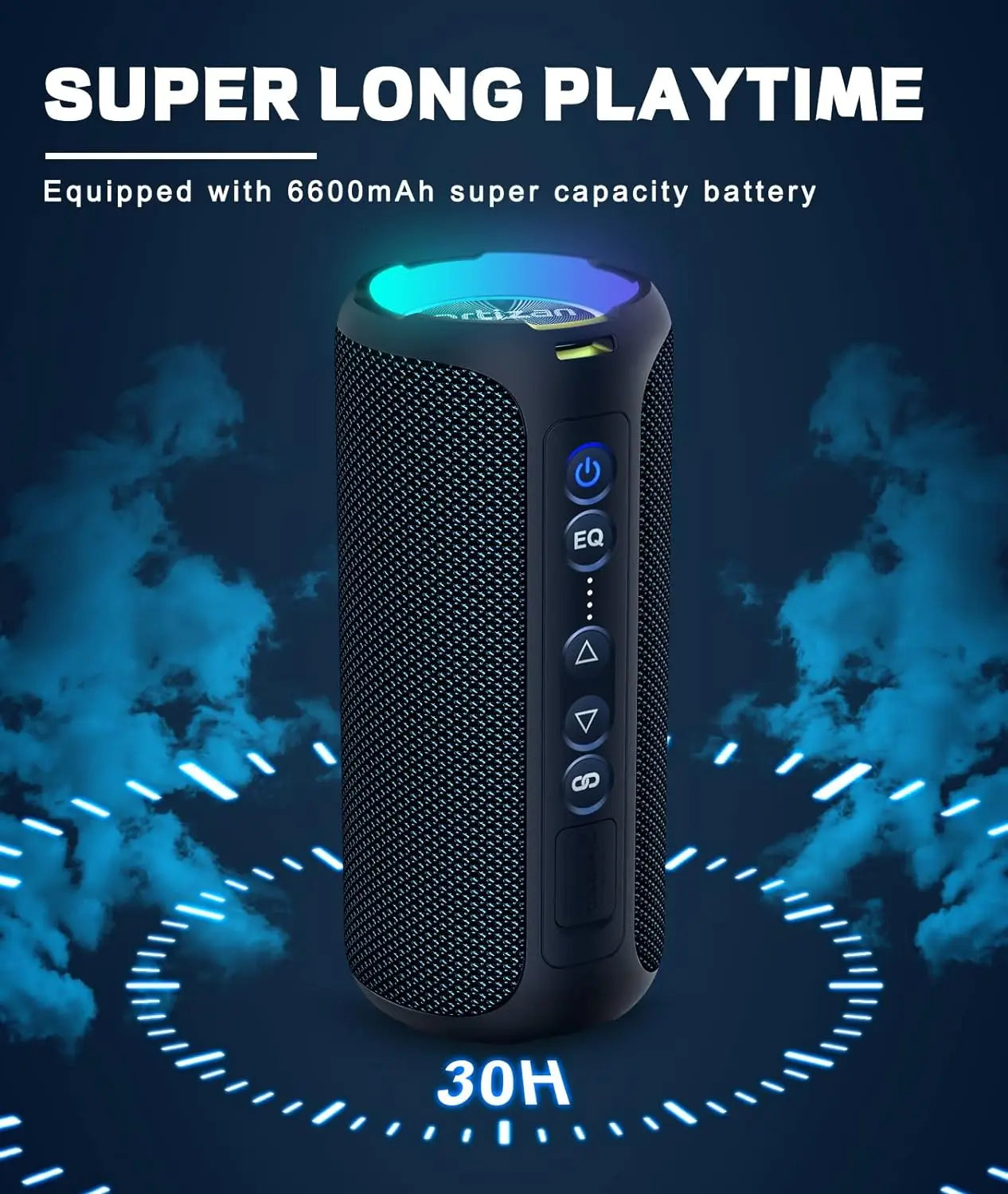 Altavoz Bluetooth portátil: graves profundos, batería de 30 horas, resistencia al agua IPX7 e inalámbrico