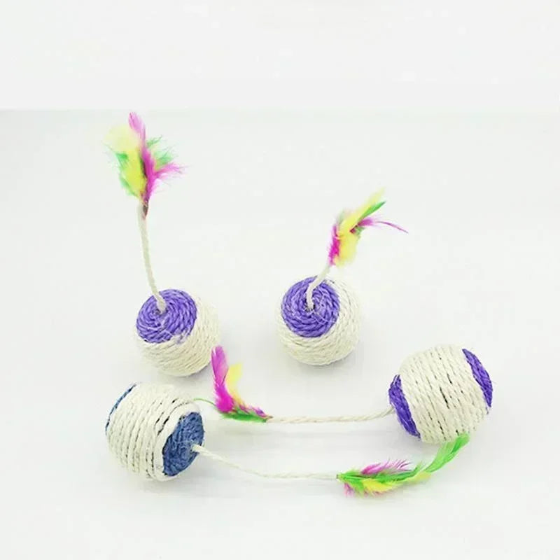 Juguete de plumas de sisal para gatos: pelota de entrenamiento interactiva para gatitos y mascotas