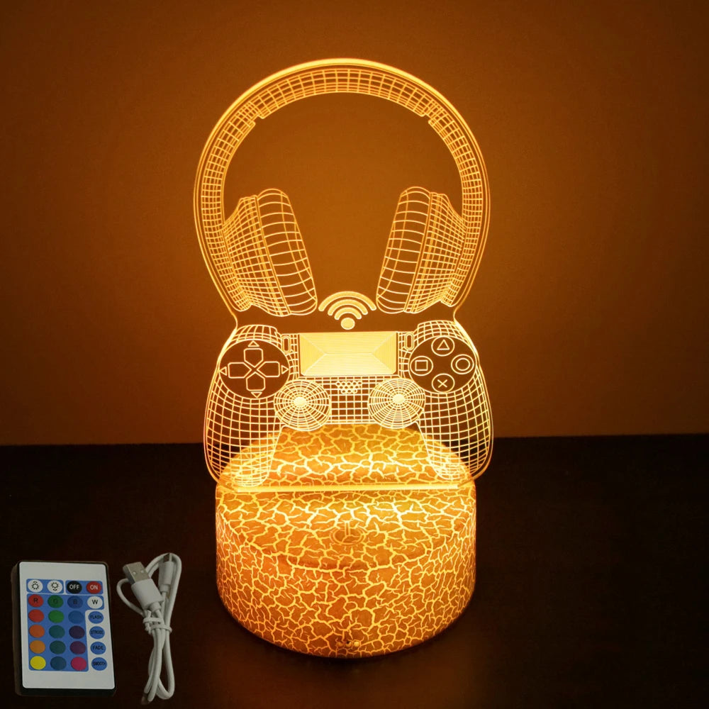 Lámpara LED 3D de neón para gamers: luz nocturna RGB para juegos, dormitorio o decoración de escritorio.