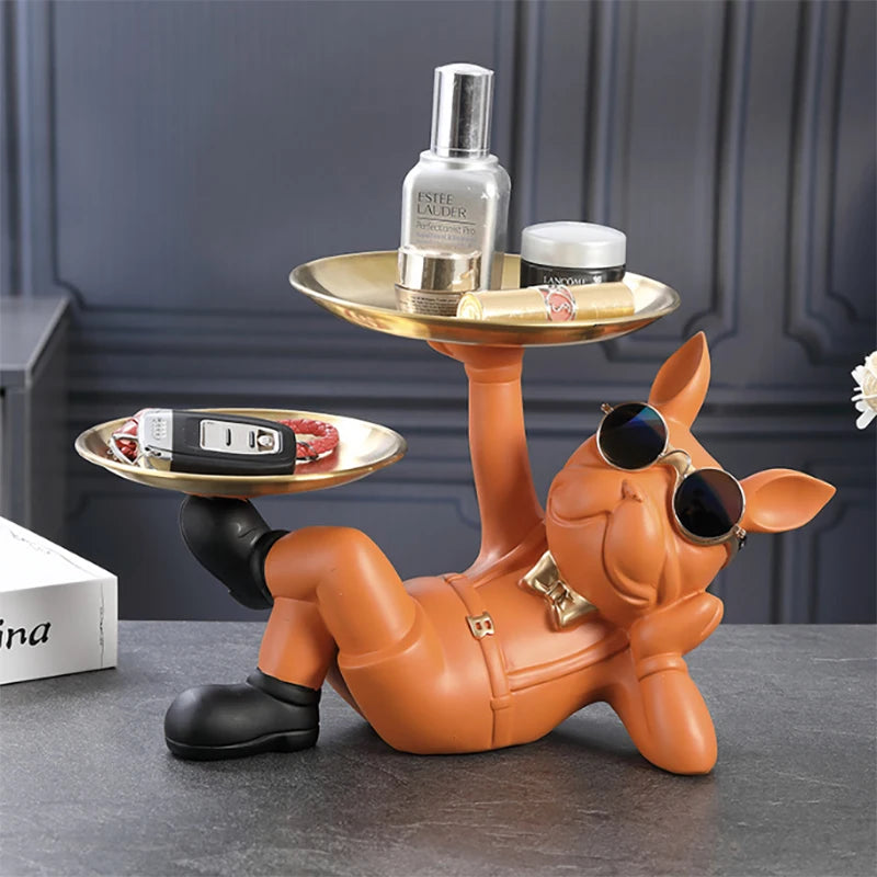 Bulldog Bravado: elegante estatua de perro de resina para decorar el hogar y la oficina