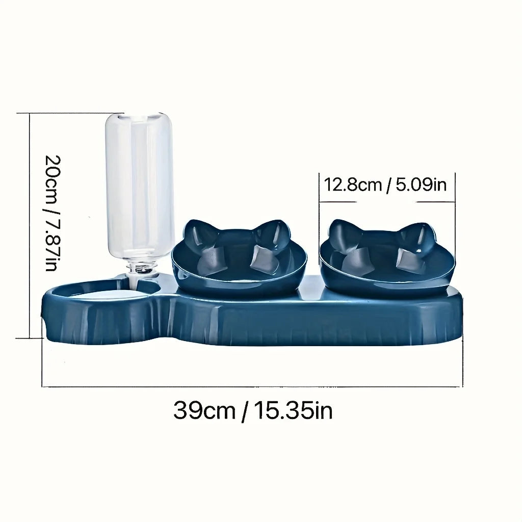 Comedero 3 en 1 para gatos: diseño de orejas inclinadas con dispensador de agua por gravedad para proteger el cuello.