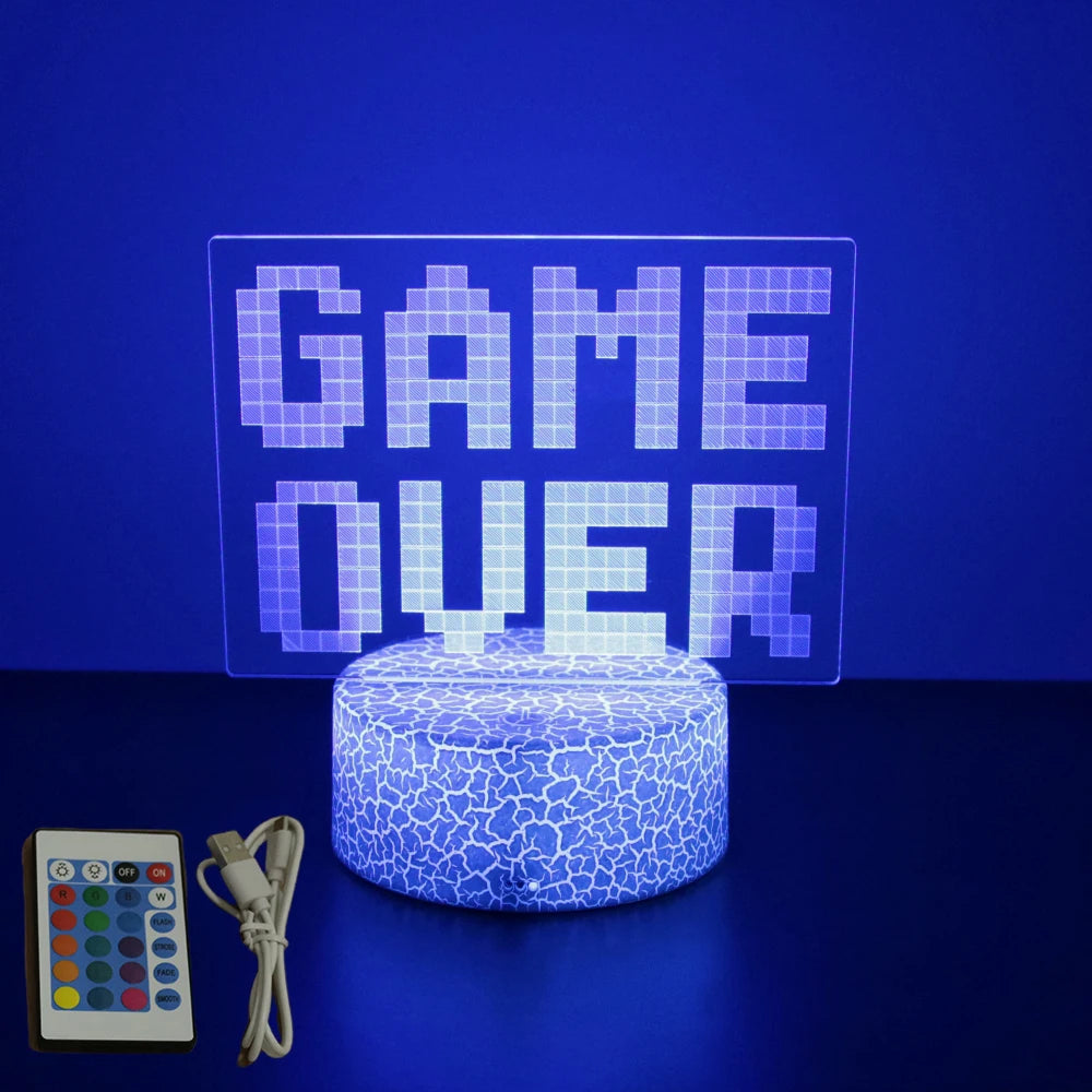 Lámpara LED 3D de neón para gamers: luz nocturna RGB para juegos, dormitorio o decoración de escritorio.
