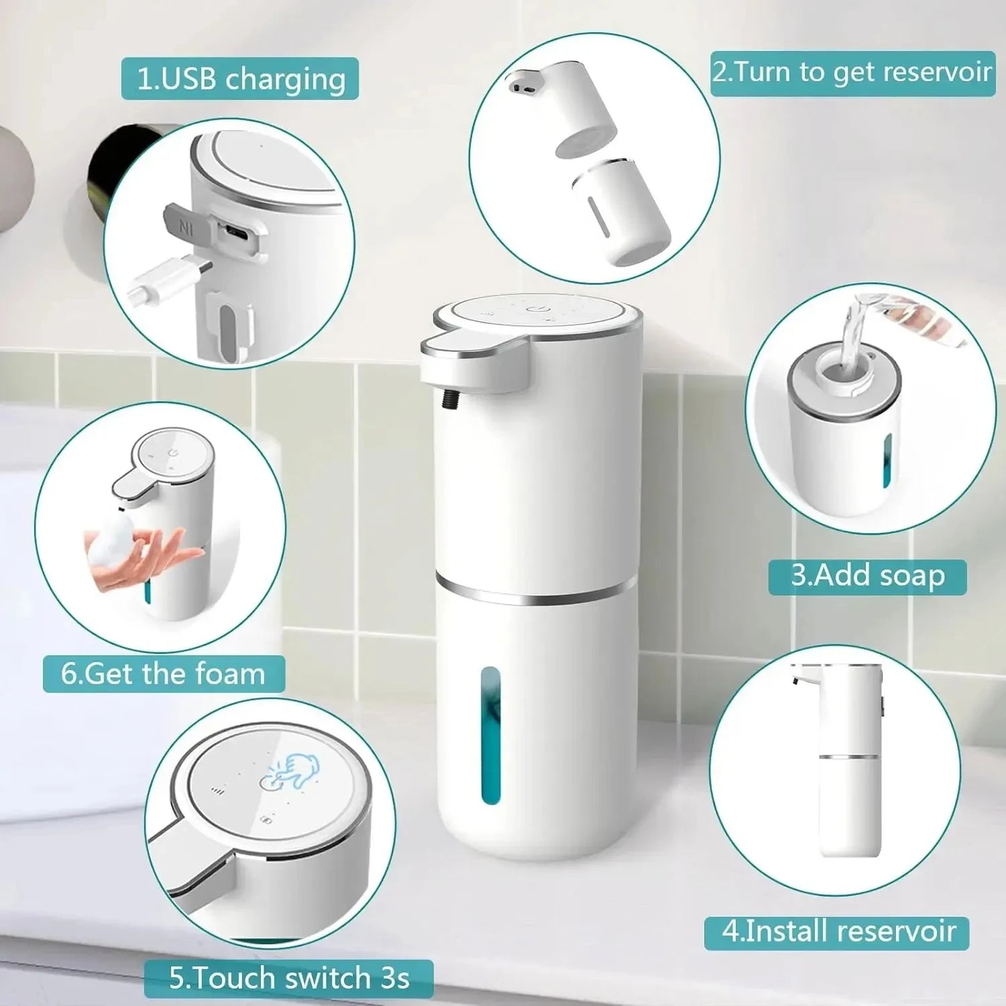 Dispensador de jabón automático inteligente: recargable, sin contacto, con espuma ajustable