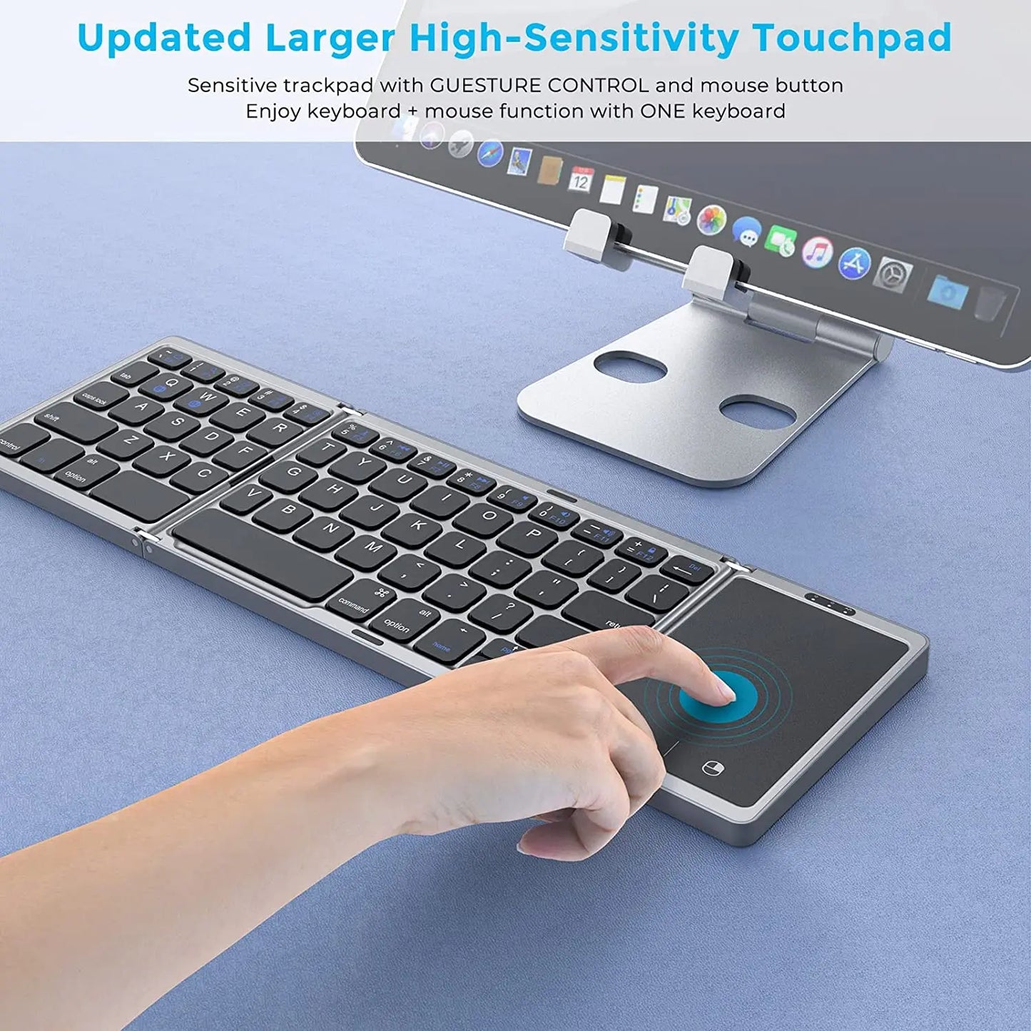 Teclado Bluetooth plegable Seenda: inalámbrico, recargable y portátil para PC, Mac, iOS, Android y Windows.