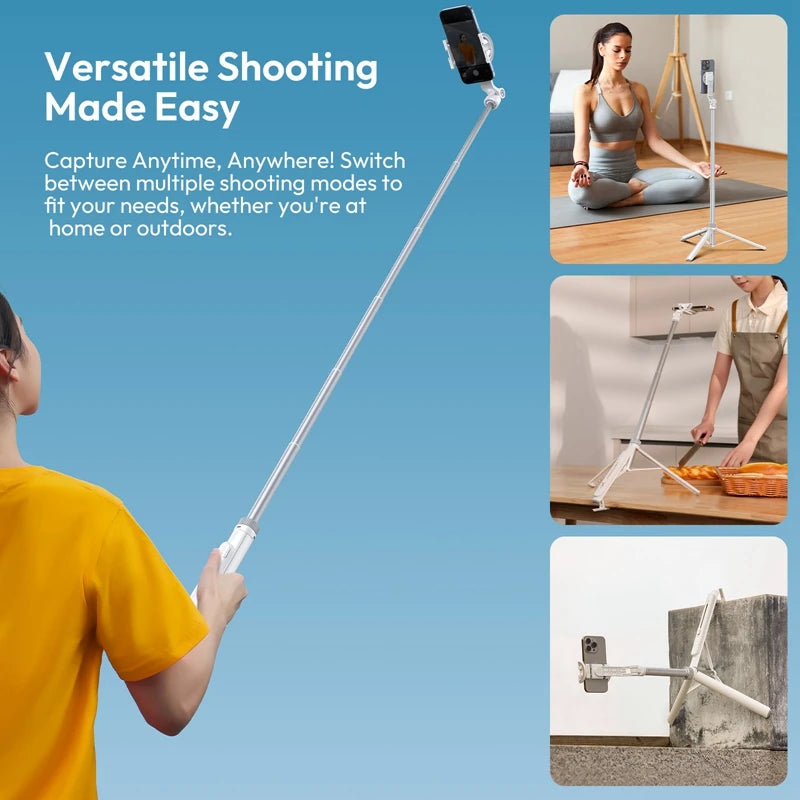 Trípode para selfies de 1,44 m con soporte magnético para teléfono y control remoto inalámbrico