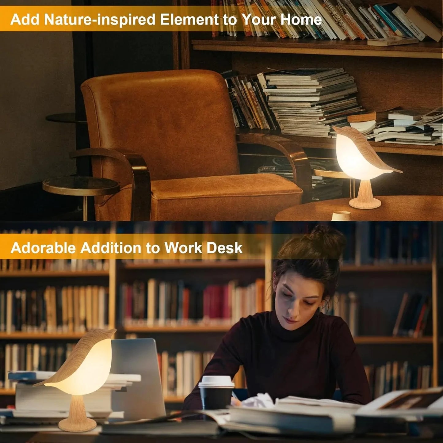 Luz nocturna LED portátil con forma de pájaro, control táctil y temperatura ajustable