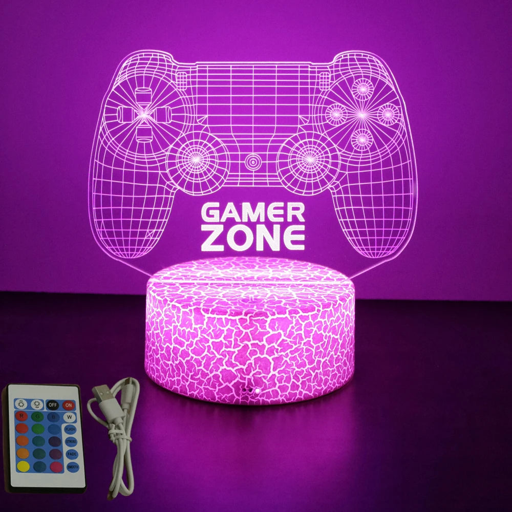 Lámpara LED 3D de neón para gamers: luz nocturna RGB para juegos, dormitorio o decoración de escritorio.