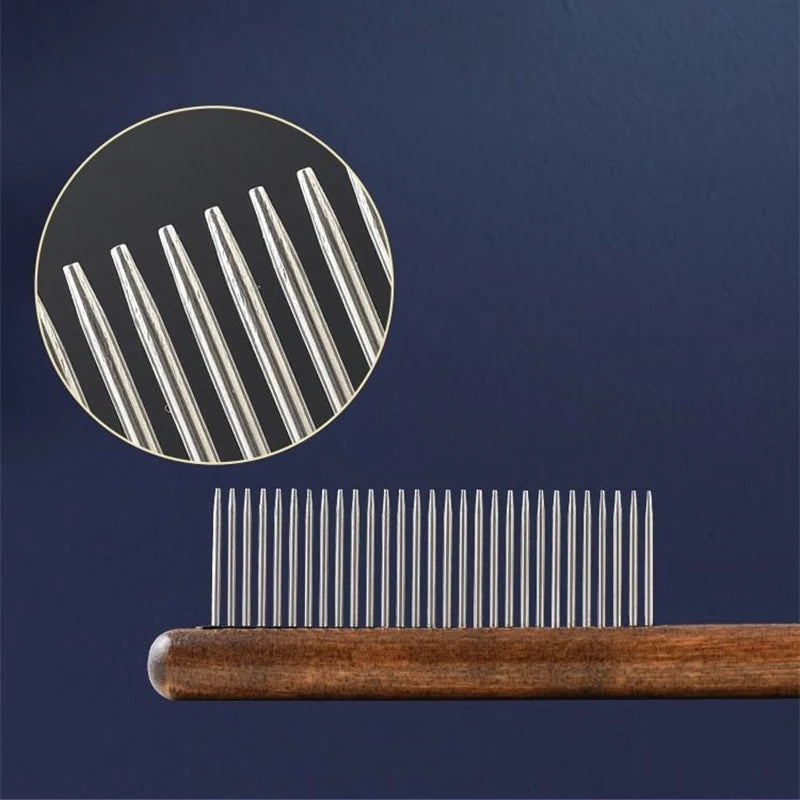 Herramienta de acero inoxidable para el cuidado y la muda de pelo de mascotas - Mango de madera
