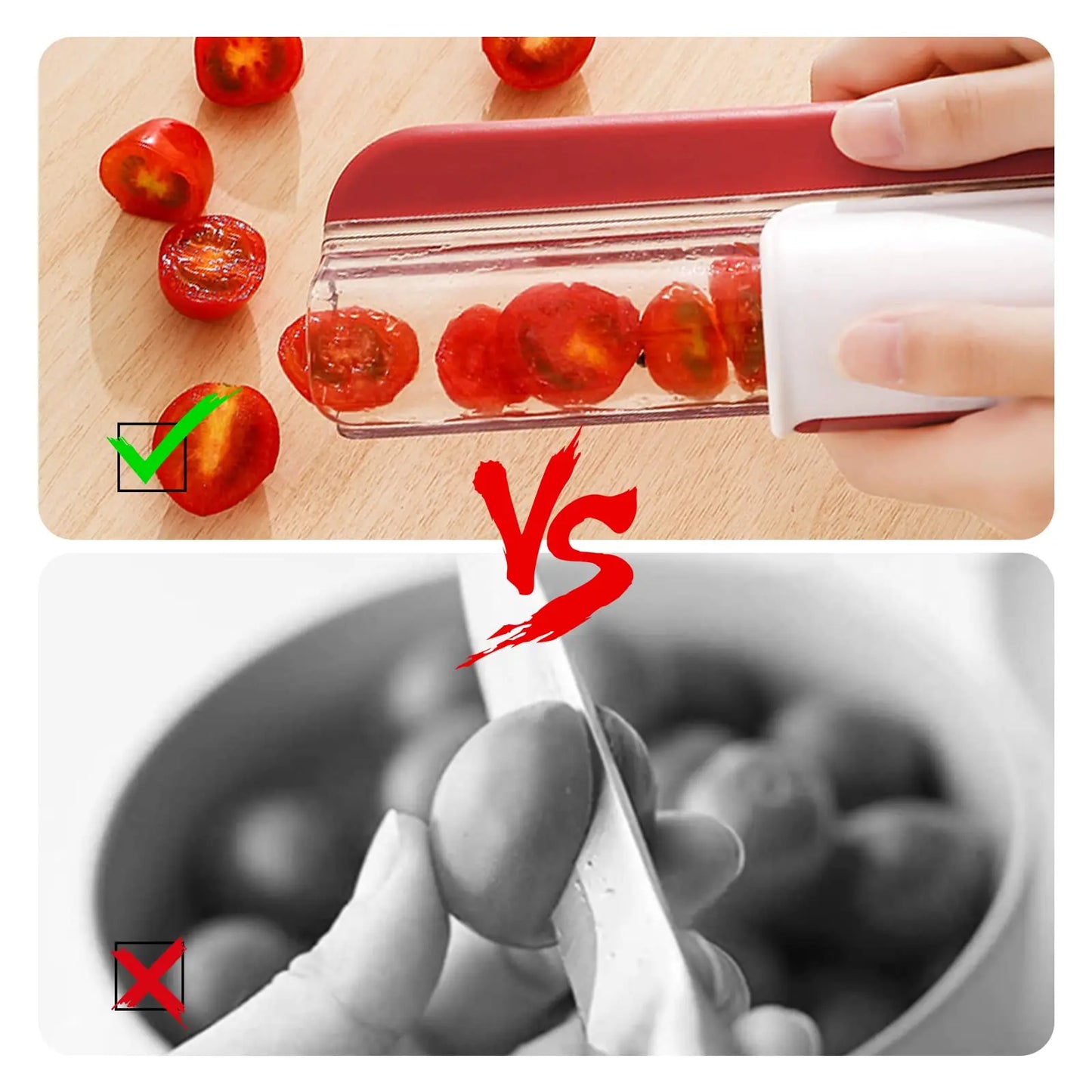 Cortador multifunción de tomates y uvas para preparar frutas y ensaladas