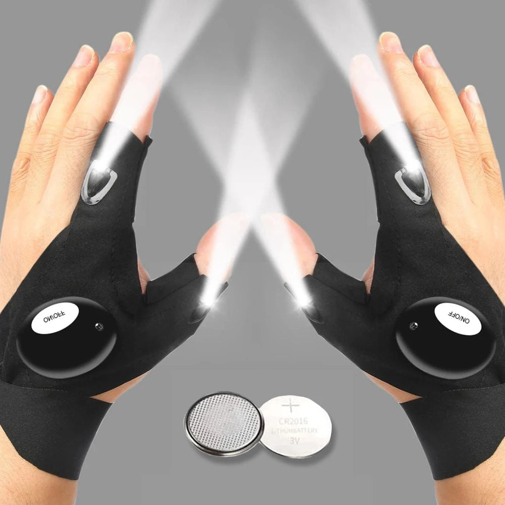 Guantes LED impermeables de medio dedo para iluminación manos libres