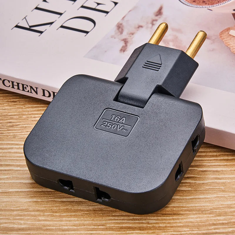 Adaptador de enchufe europeo 3 en 1: minitomacorriente giratorio de 180° (convertidor de EE. UU. a UE)