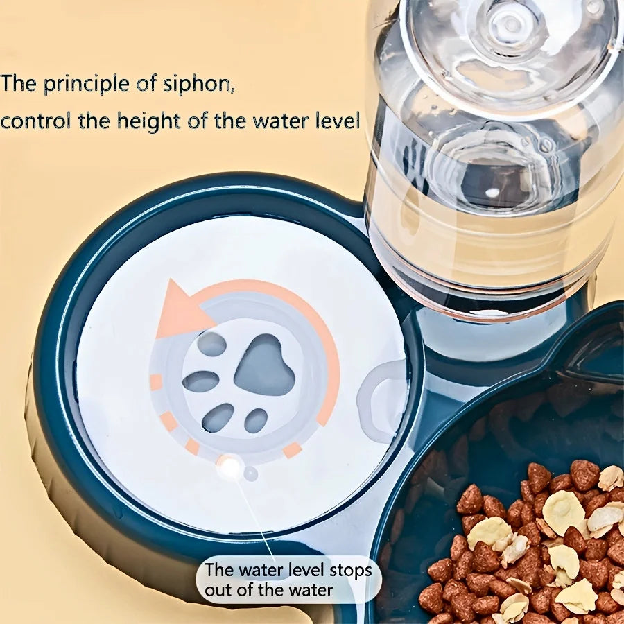 Comedero 3 en 1 para gatos: diseño de orejas inclinadas con dispensador de agua por gravedad para proteger el cuello.