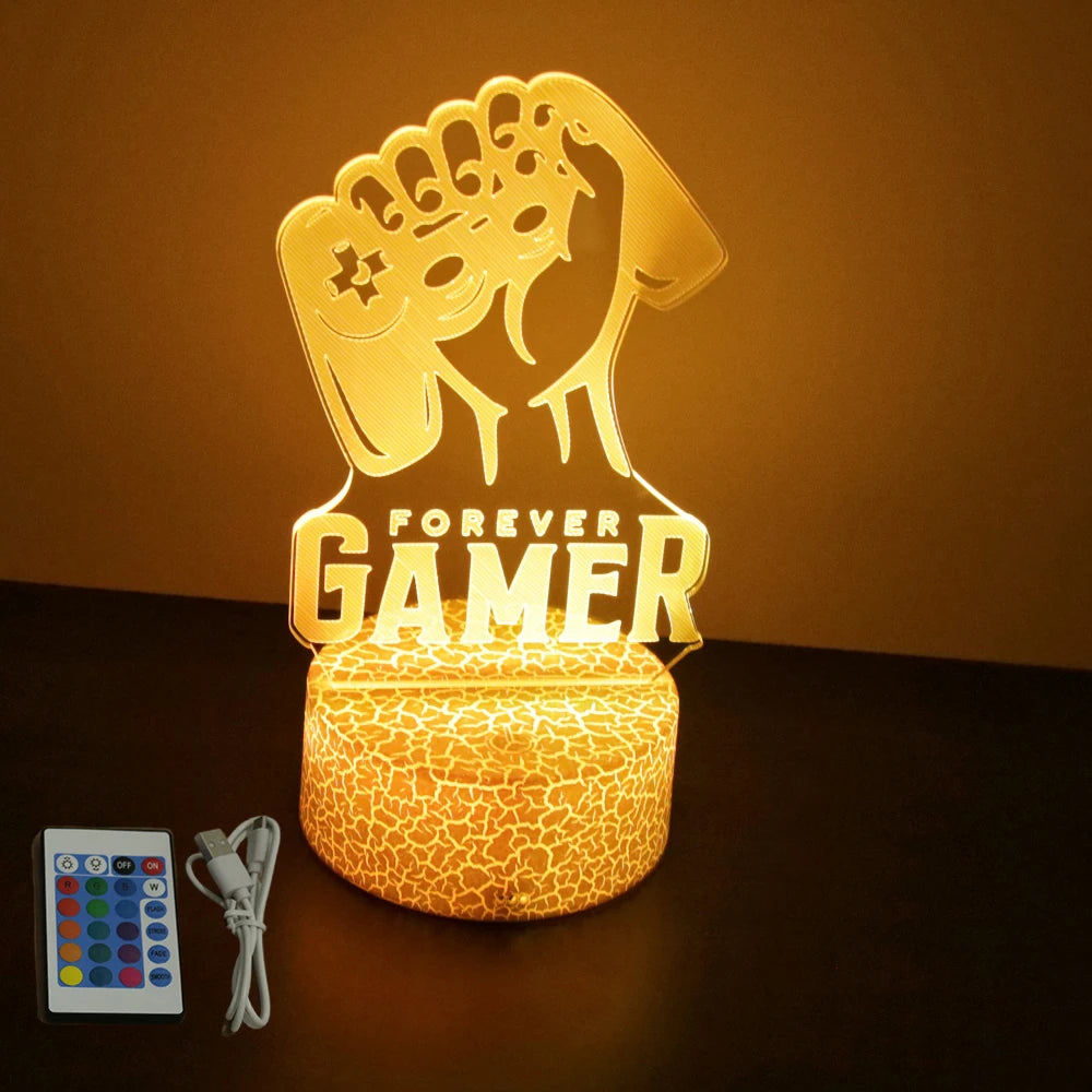 Lámpara LED 3D de neón para gamers: luz nocturna RGB para juegos, dormitorio o decoración de escritorio.