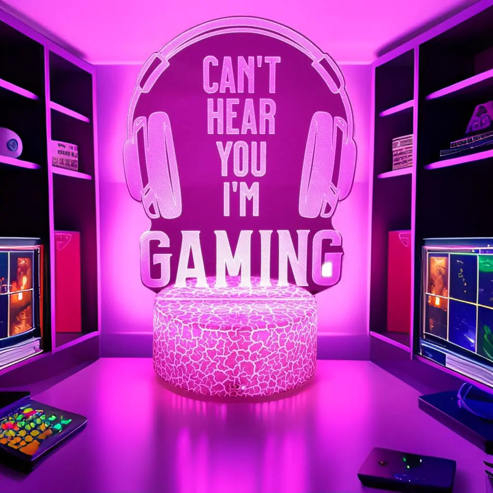 Lámpara LED 3D de neón para gamers: luz nocturna RGB para juegos, dormitorio o decoración de escritorio.