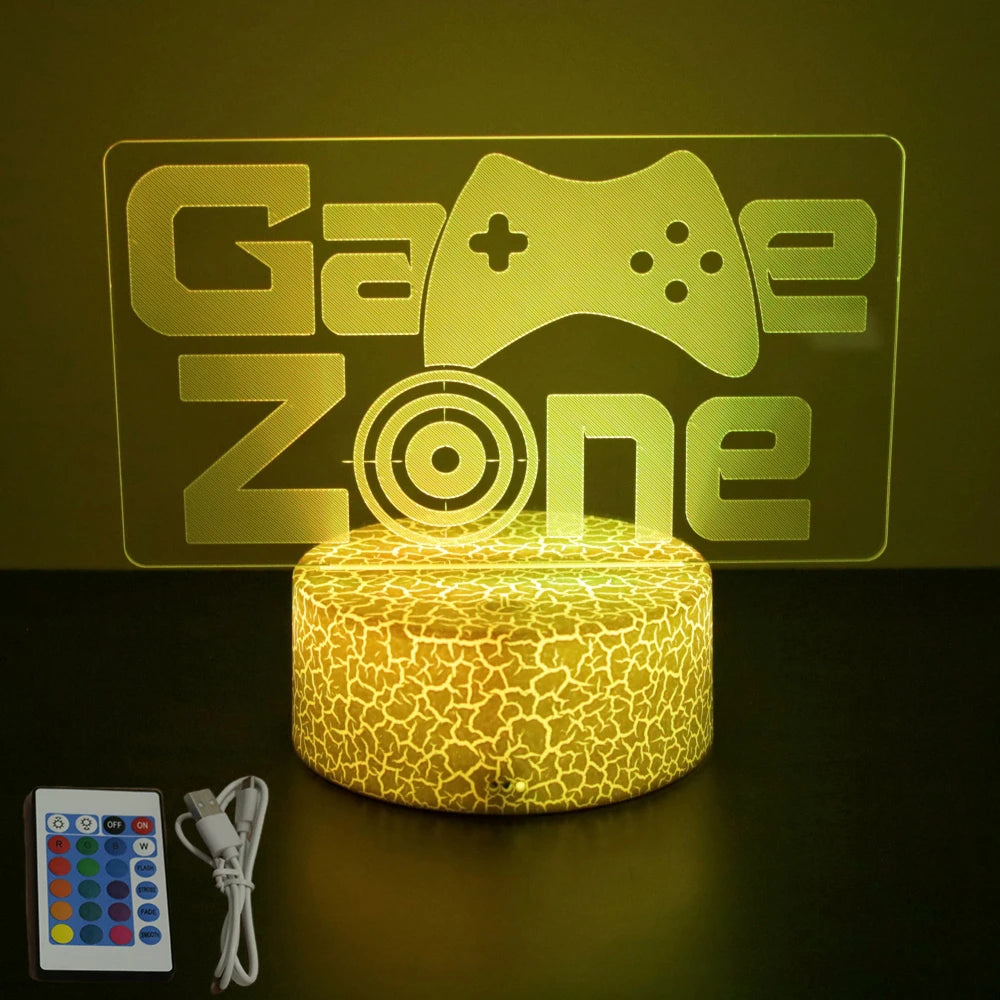 Lámpara LED 3D de neón para gamers: luz nocturna RGB para juegos, dormitorio o decoración de escritorio.