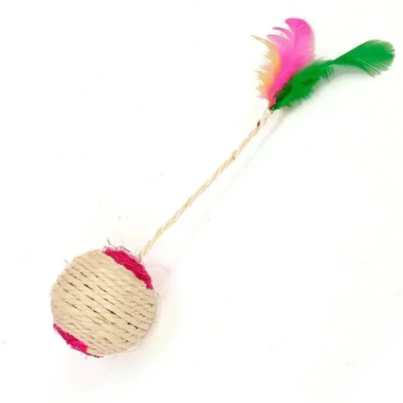 Juguete de plumas de sisal para gatos: pelota de entrenamiento interactiva para gatitos y mascotas