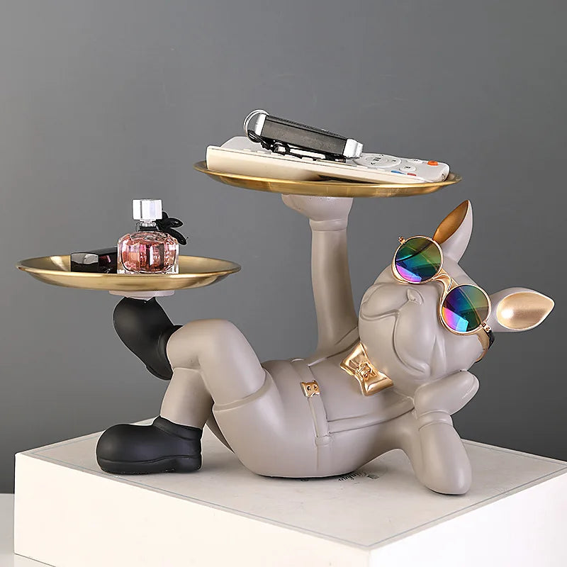 Bulldog Bravado: elegante estatua de perro de resina para decorar el hogar y la oficina
