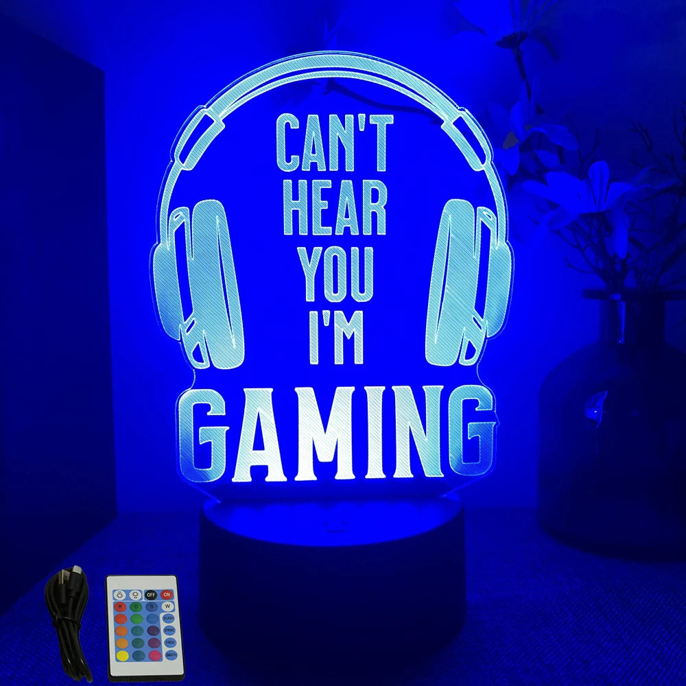 Lámpara LED 3D de neón para gamers: luz nocturna RGB para juegos, dormitorio o decoración de escritorio.