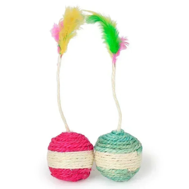 Juguete de plumas de sisal para gatos: pelota de entrenamiento interactiva para gatitos y mascotas
