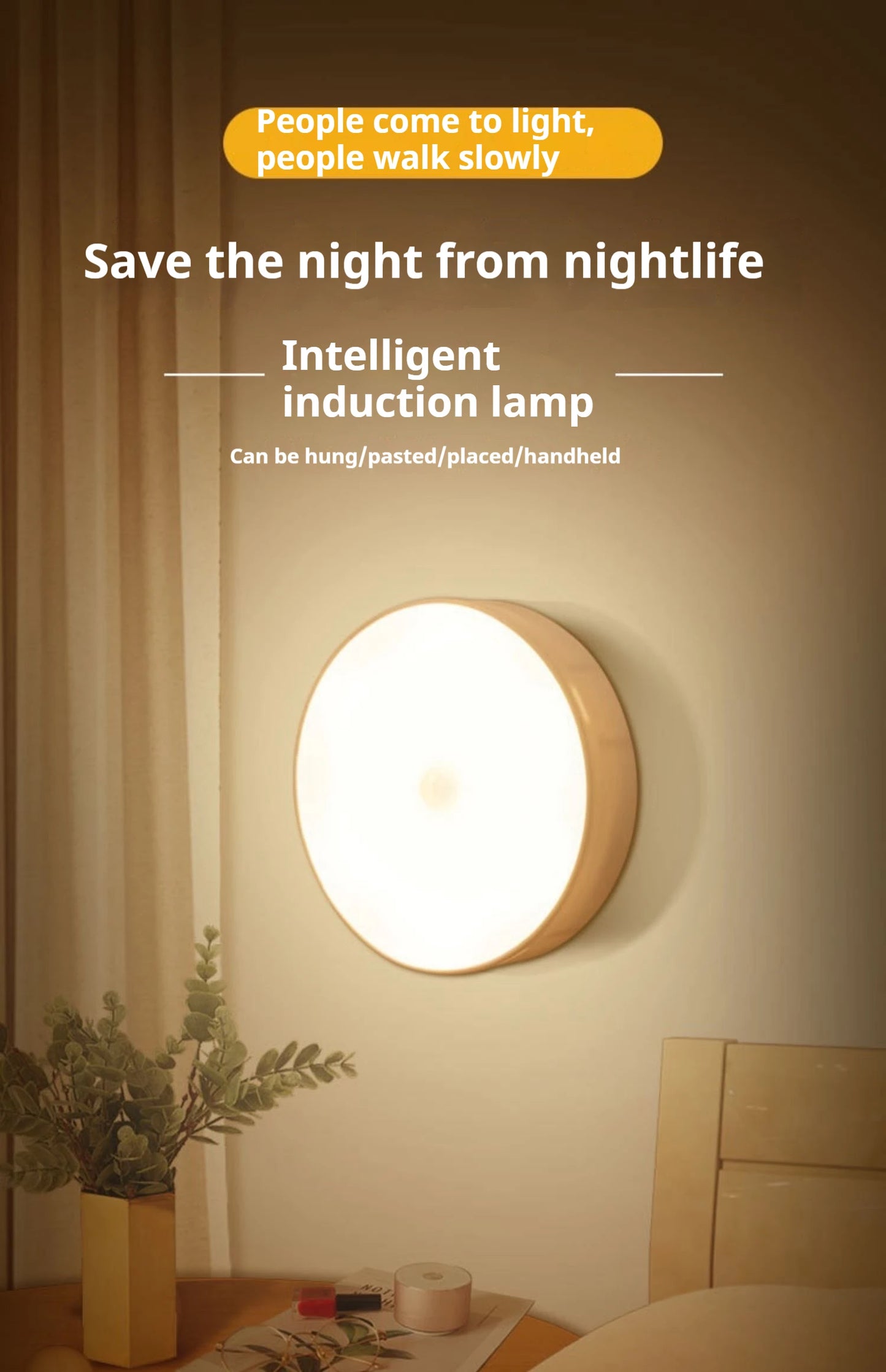 Lámpara LED con detector de movimiento: luz nocturna a pilas para dormitorio y armario