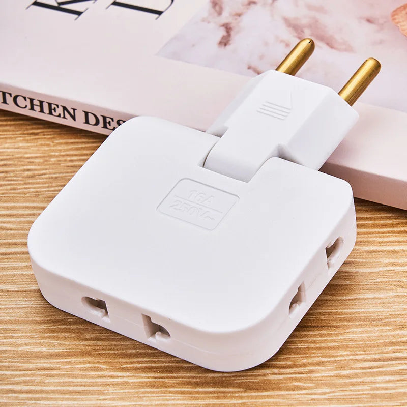 Adaptador de enchufe europeo 3 en 1: minitomacorriente giratorio de 180° (convertidor de EE. UU. a UE)