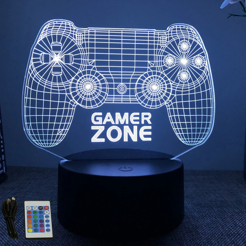 Lámpara LED 3D de neón para gamers: luz nocturna RGB para juegos, dormitorio o decoración de escritorio.