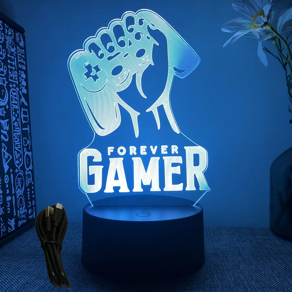 Lámpara LED 3D de neón para gamers: luz nocturna RGB para juegos, dormitorio o decoración de escritorio.