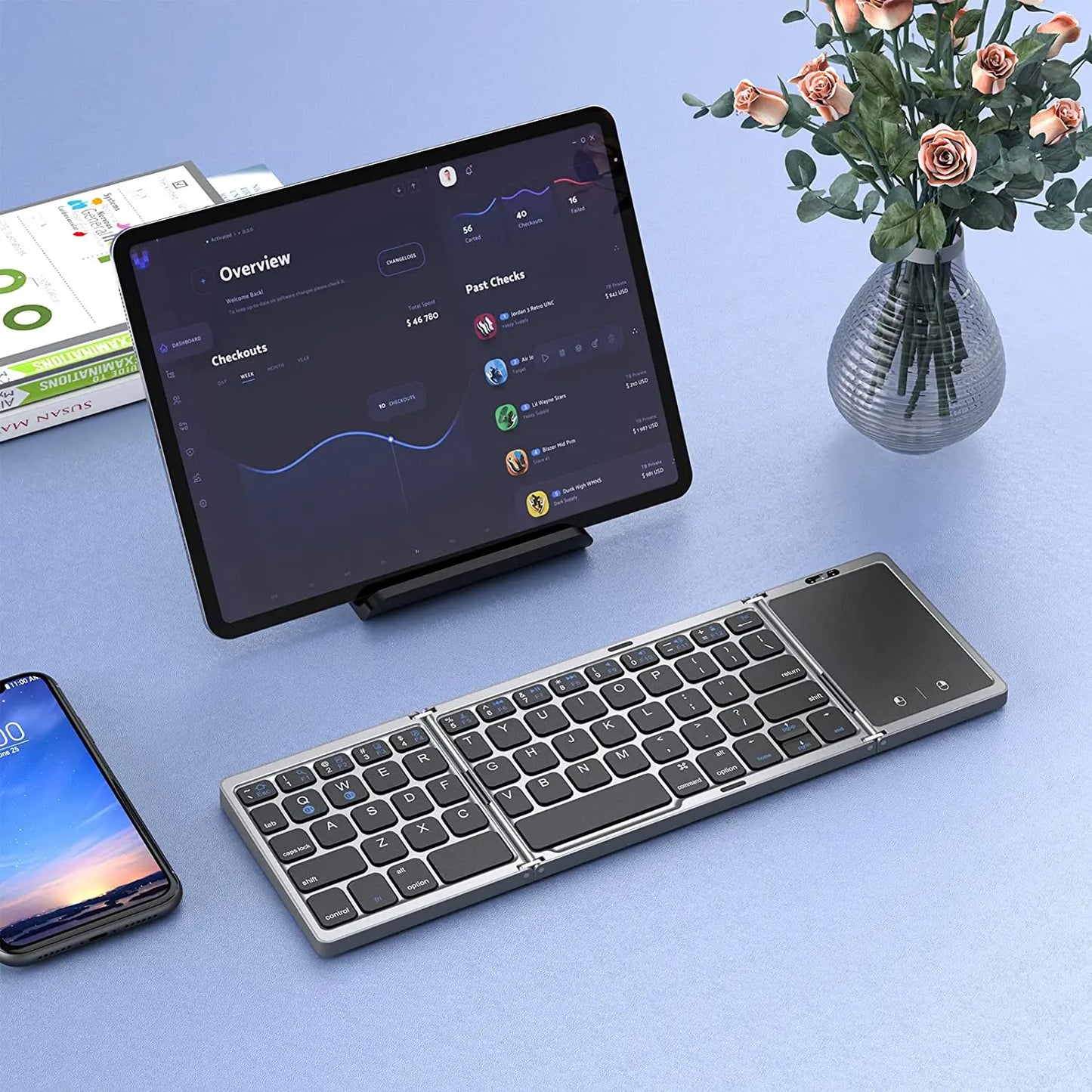 Teclado Bluetooth plegable Seenda: inalámbrico, recargable y portátil para PC, Mac, iOS, Android y Windows.