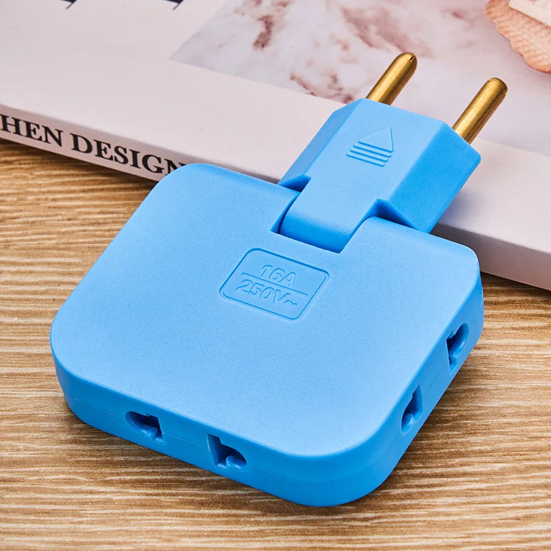 Adaptador de enchufe europeo 3 en 1: minitomacorriente giratorio de 180° (convertidor de EE. UU. a UE)