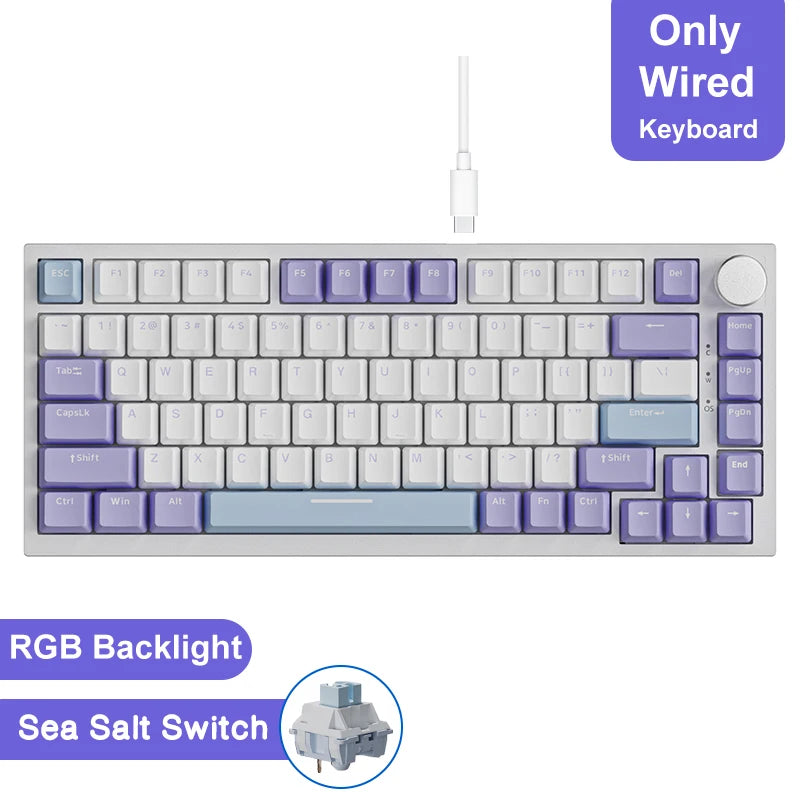Teclado mecánico para juegos: inalámbrico/Bluetooth 5.1/USB-C, intercambiable en caliente, control de perilla, montaje con junta