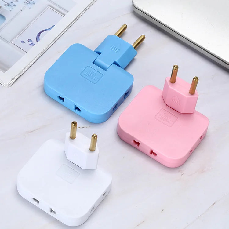 Adaptador de enchufe europeo 3 en 1: minitomacorriente giratorio de 180° (convertidor de EE. UU. a UE)