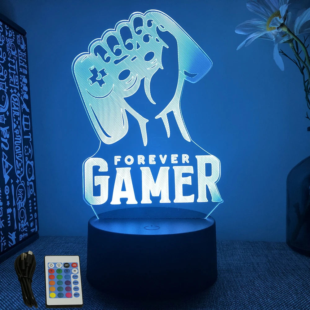 Lámpara LED 3D de neón para gamers: luz nocturna RGB para juegos, dormitorio o decoración de escritorio.