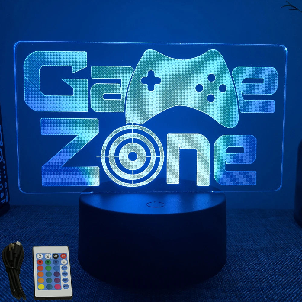 Lámpara LED 3D de neón para gamers: luz nocturna RGB para juegos, dormitorio o decoración de escritorio.