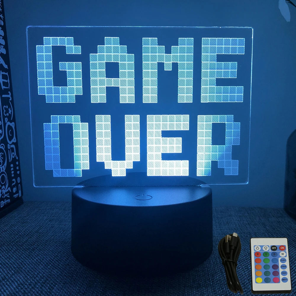 Lámpara LED 3D de neón para gamers: luz nocturna RGB para juegos, dormitorio o decoración de escritorio.