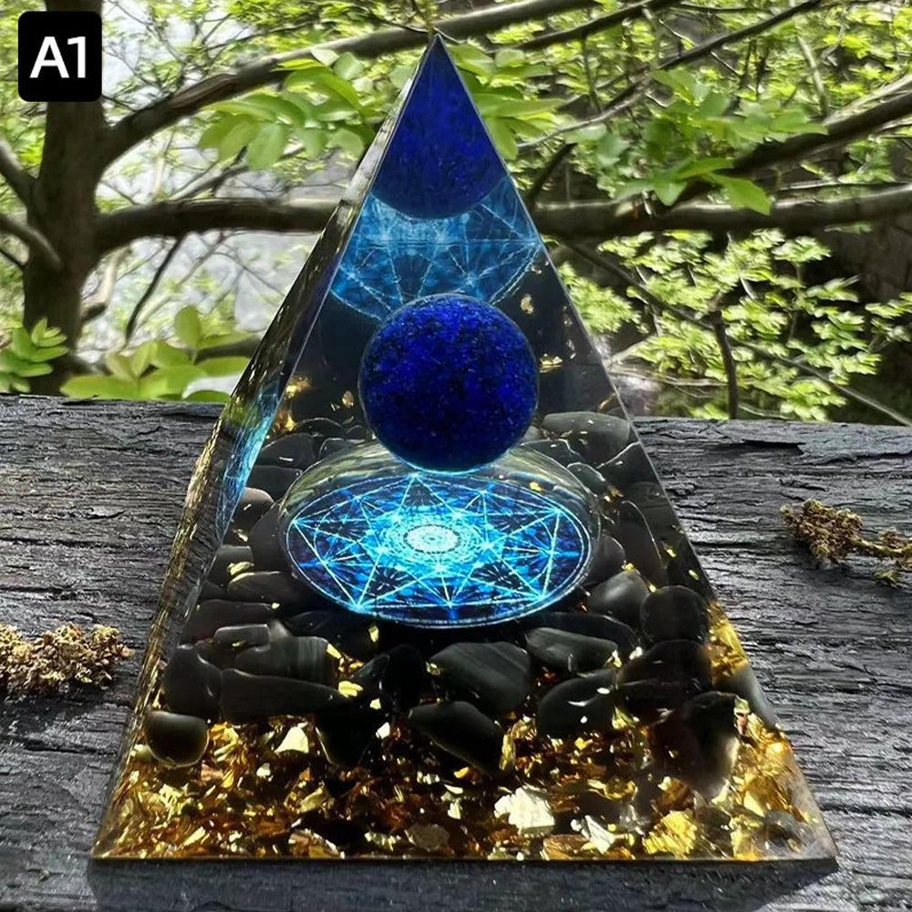 Pirámide de energía de cristal de 6 cm con bola de amatista para meditación y equilibrio