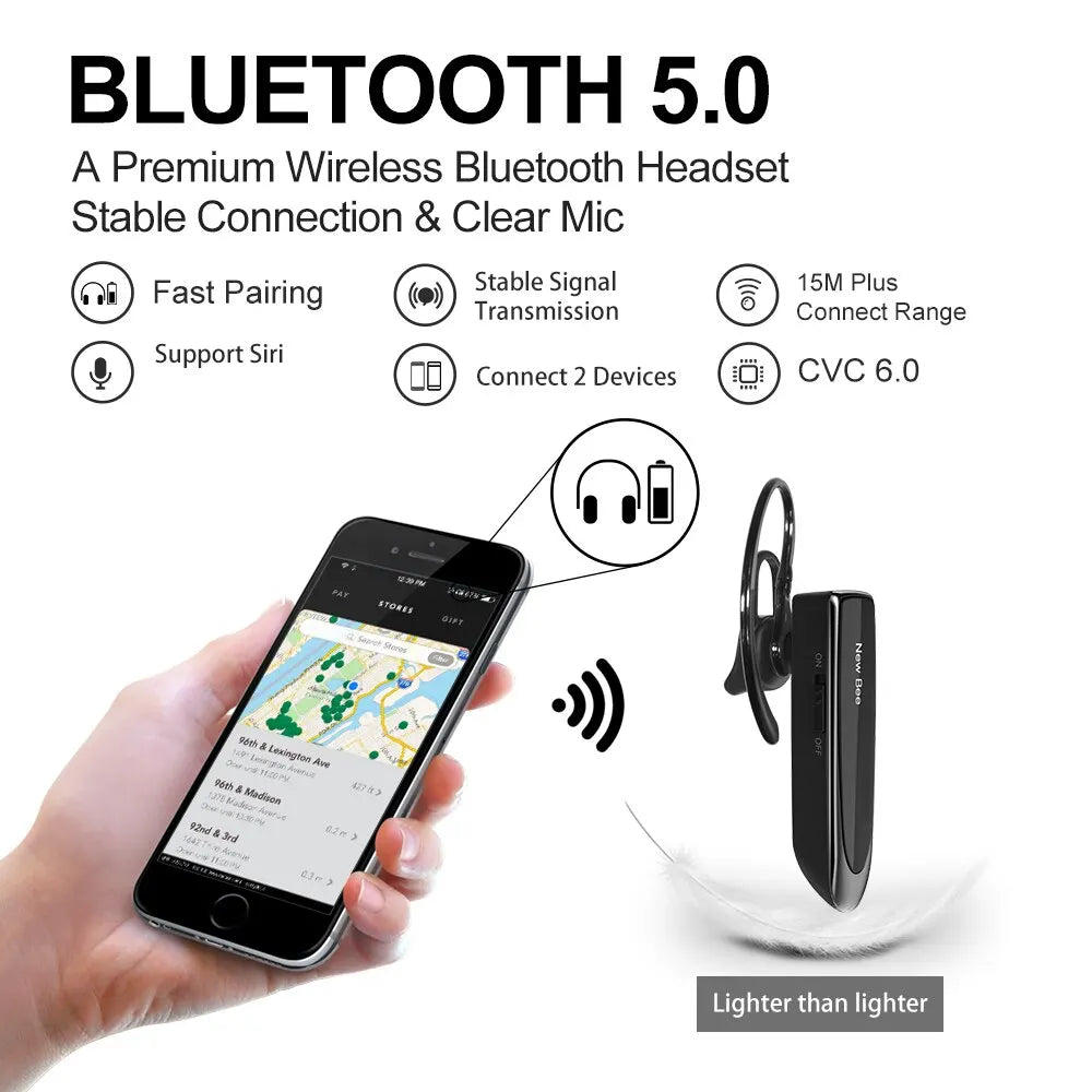 Auricular inalámbrico Bluetooth 5.0: micrófono con cancelación de ruido y 22 horas de conversación