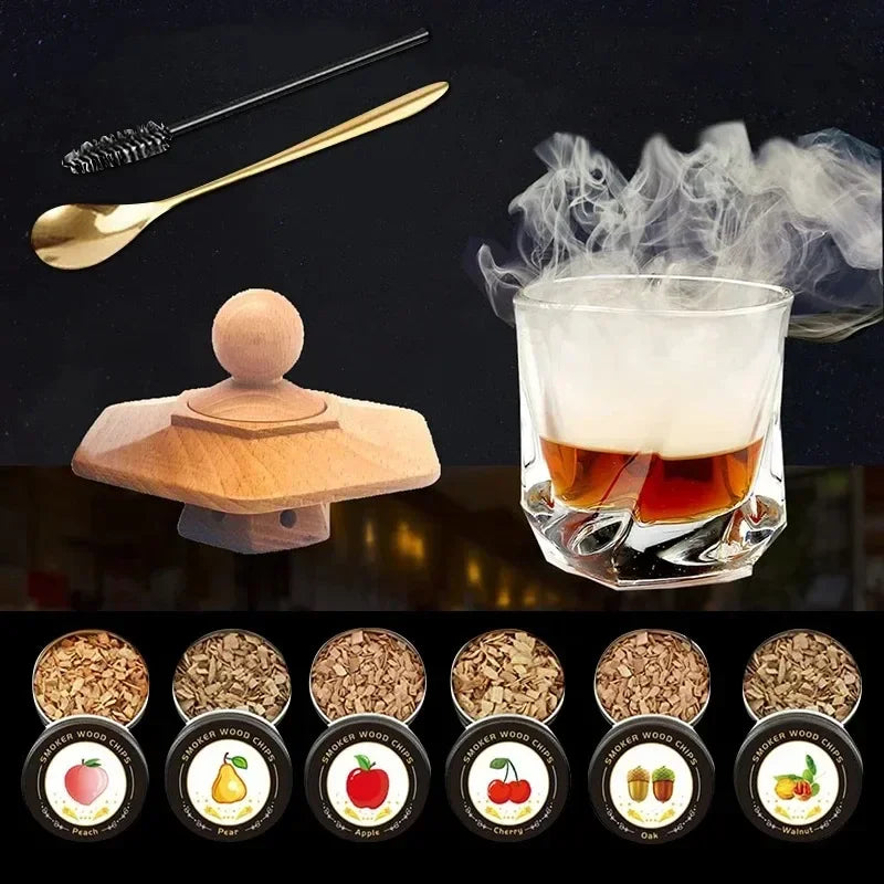 Kit de tapa para ahumador de whisky: tapa de madera para ahumar cócteles, vinos y creaciones de bar
