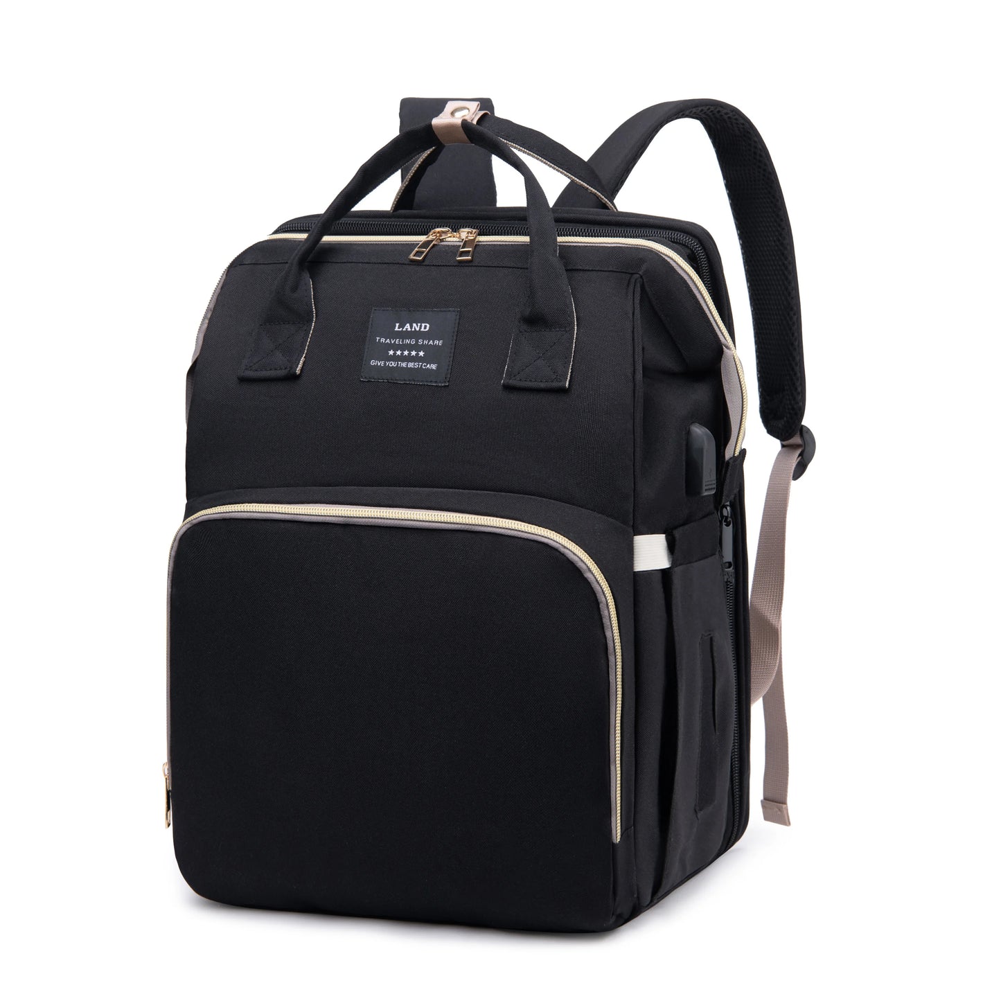 Bolsa de viaje todo en uno para mamá con cuna y almacenamiento de artículos esenciales para bebé