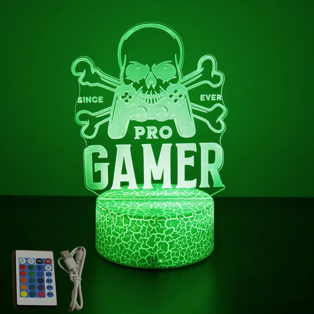 Lámpara LED 3D de neón para gamers: luz nocturna RGB para juegos, dormitorio o decoración de escritorio.