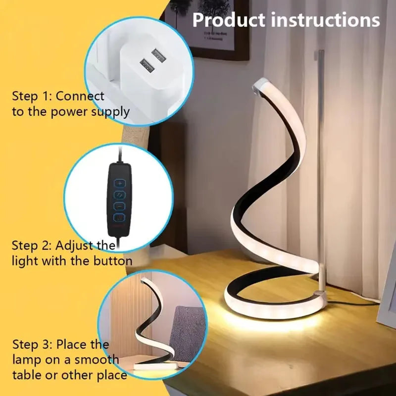 LumiSpiral – Lámpara LED moderna de noche y mesa (2025) para la decoración del hogar