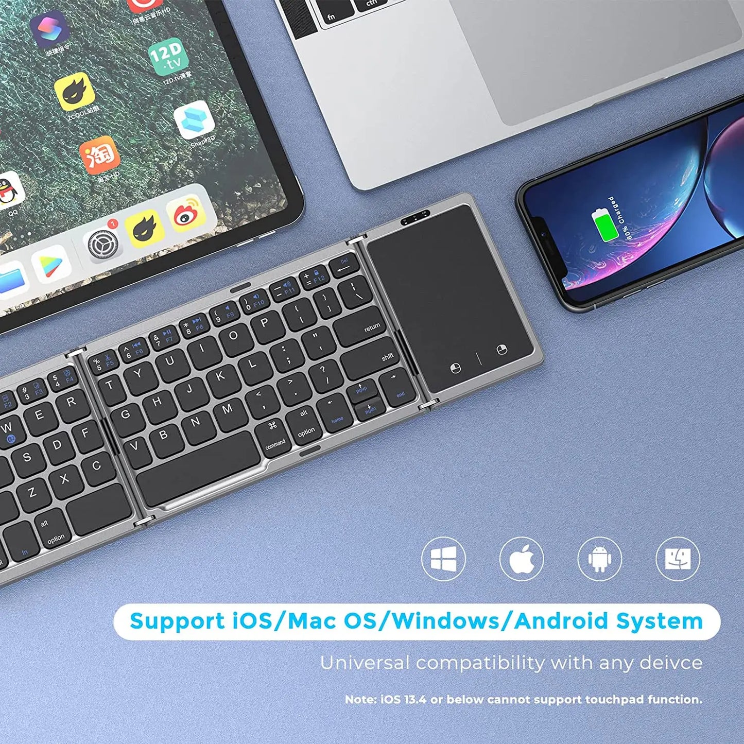 Teclado Bluetooth plegable Seenda: inalámbrico, recargable y portátil para PC, Mac, iOS, Android y Windows.