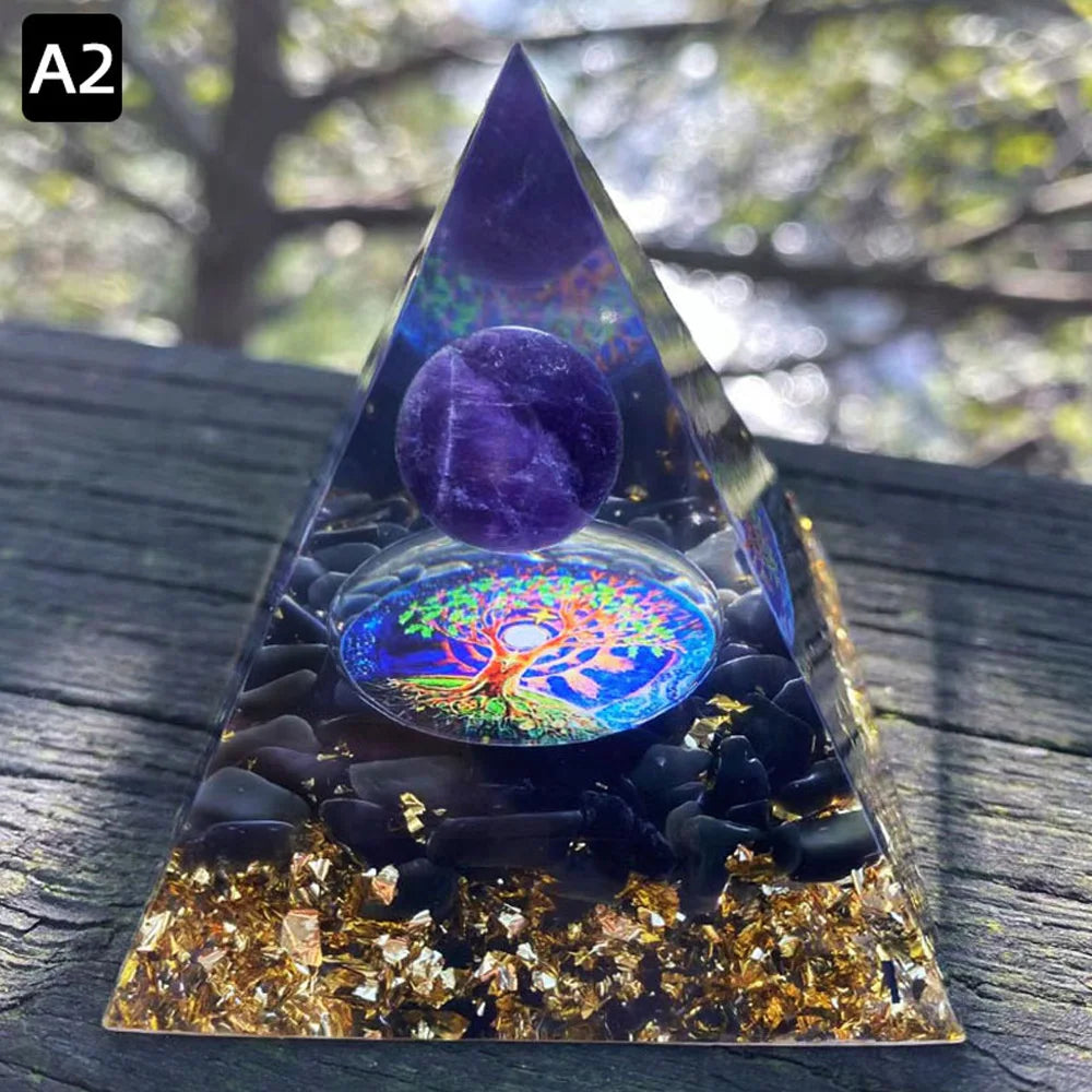 Pirámide de energía de cristal de 6 cm con bola de amatista para meditación y equilibrio