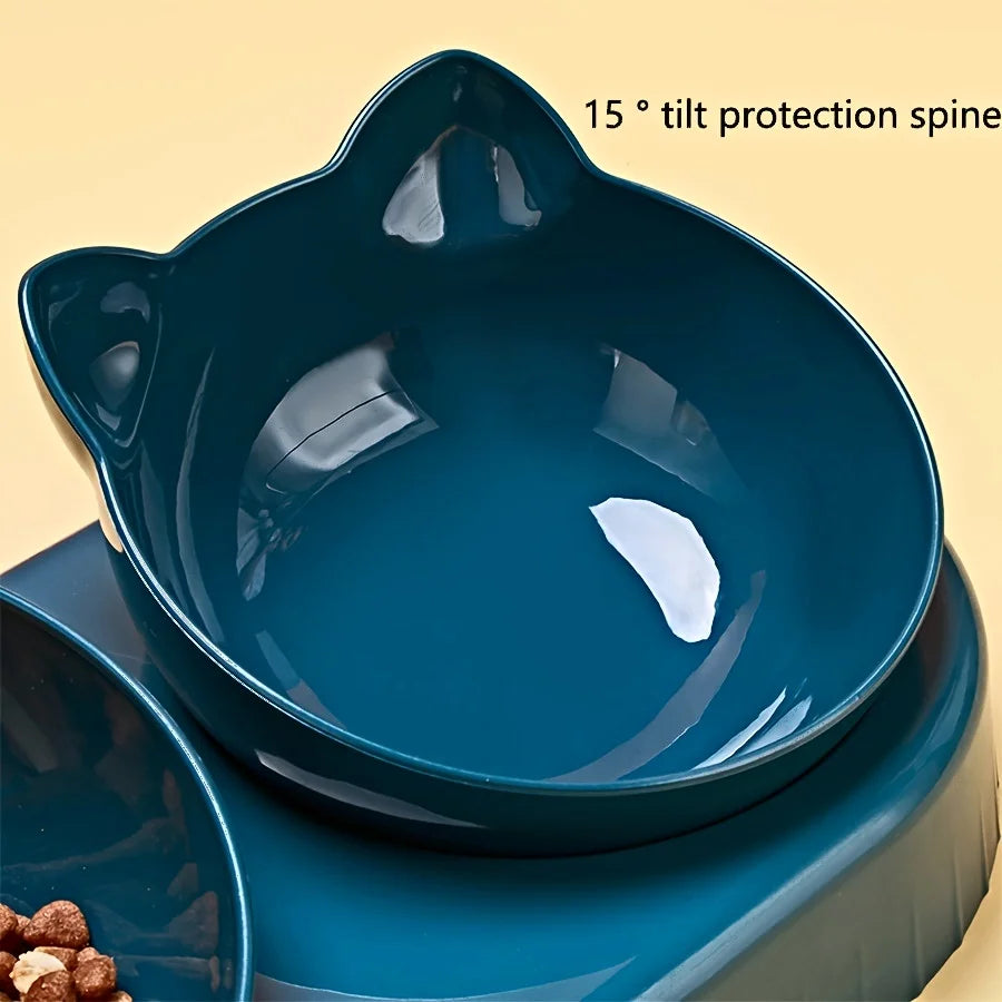 Comedero 3 en 1 para gatos: diseño de orejas inclinadas con dispensador de agua por gravedad para proteger el cuello.